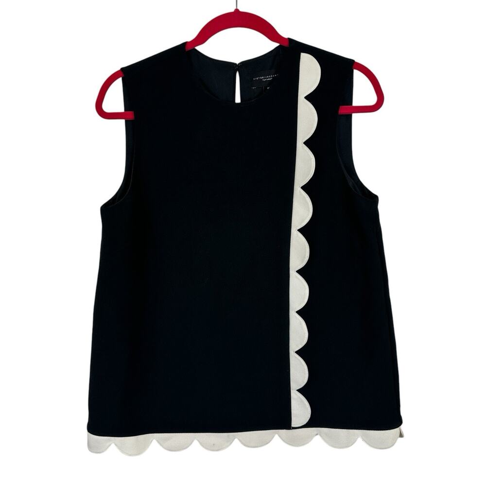 Victoria Beckham Target Women Medium Black Sleevless White Scallop Trim Chic - Picture 2 of 13
